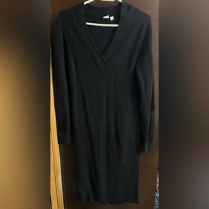V neck black sweater dress